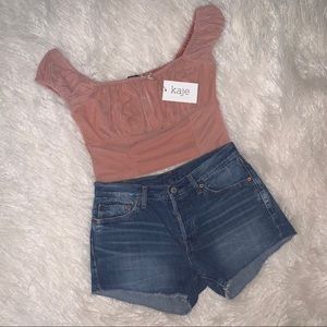 Pink cap sleeve crop top